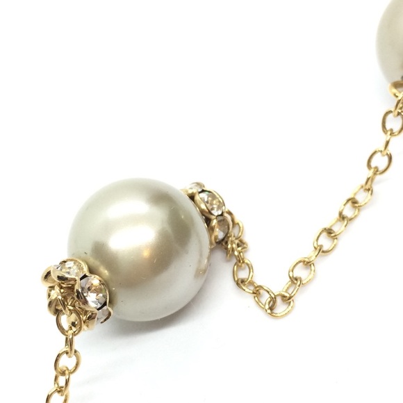 J. CREW LONG FAUX PEARL CHAIN RHINESTONE NECKLACE RONDELLES GOLD TONE - Picture 6 of 6